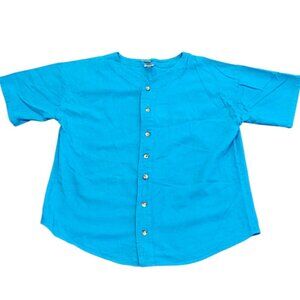 Aries & Taurus Vintage Shirt Women Medium Blue Cotton Short Sleeve Button Up USA